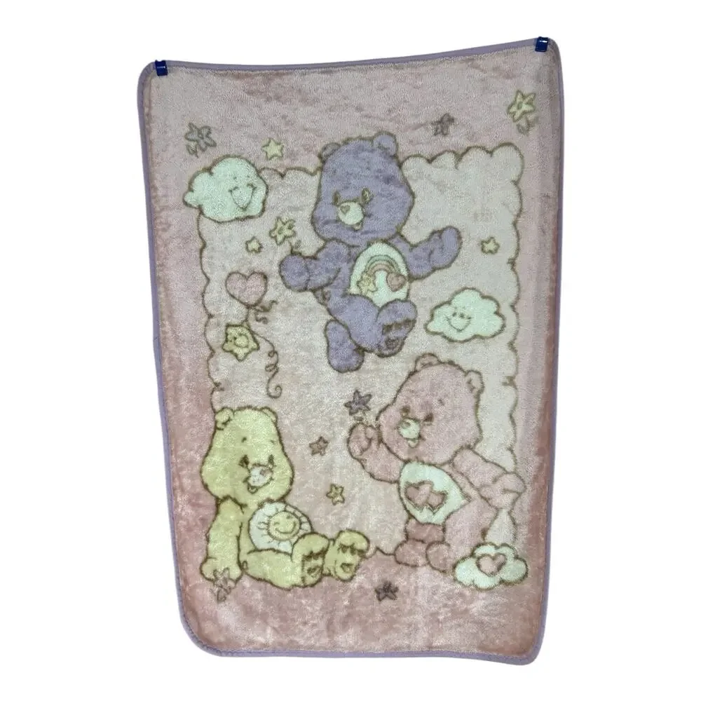 Care Bears Baby Blanket Love A Lot Rainbow Funshine Friend Pink Purple 2007